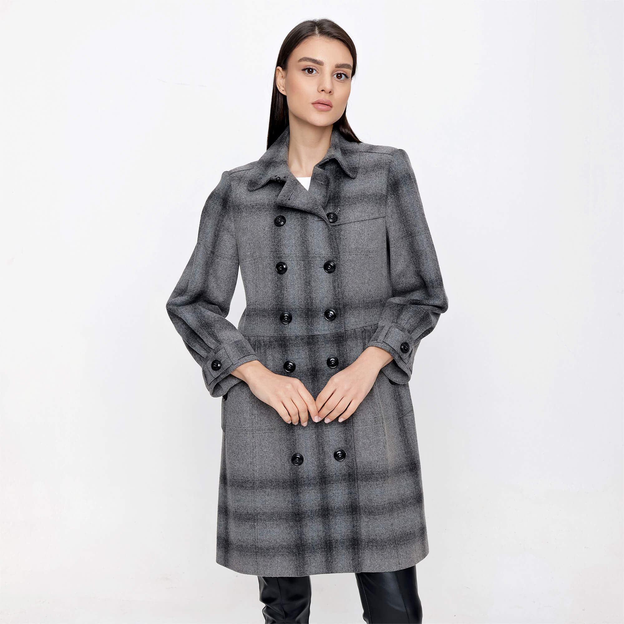 Burberry - Grey Wool & Cashmere Blend Plaid Coat